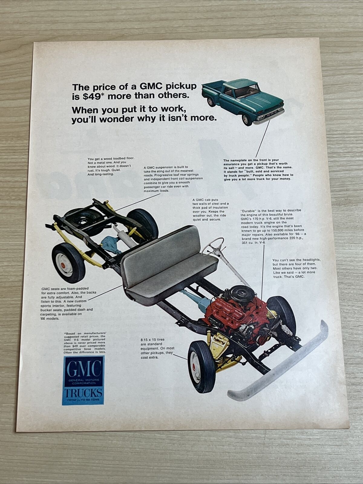 GMC Pickup General Motors Specs 1966 Vintage Print Ad Life Magazine