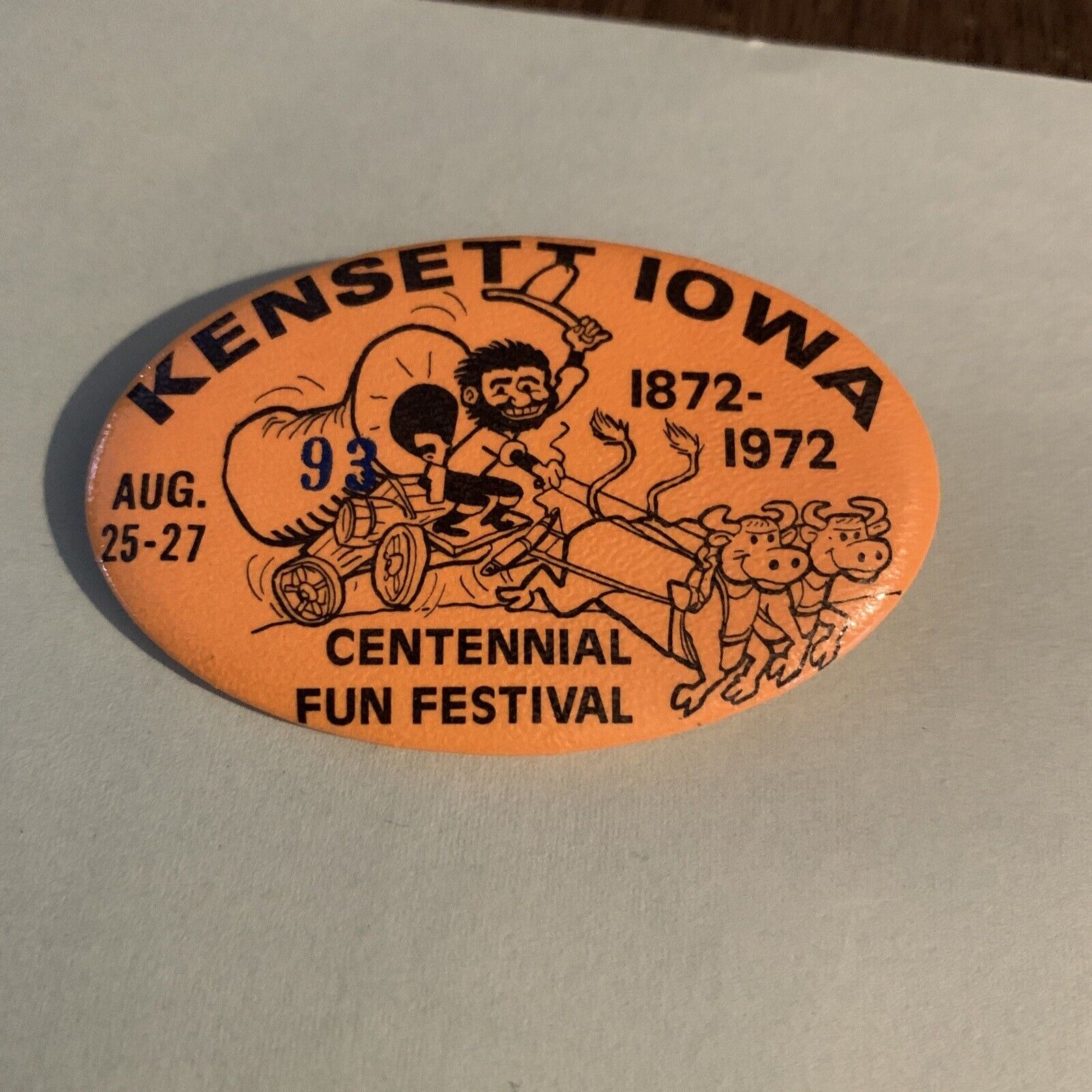 Vtg Kensett Iowa Centennial 1972 Button Pin
