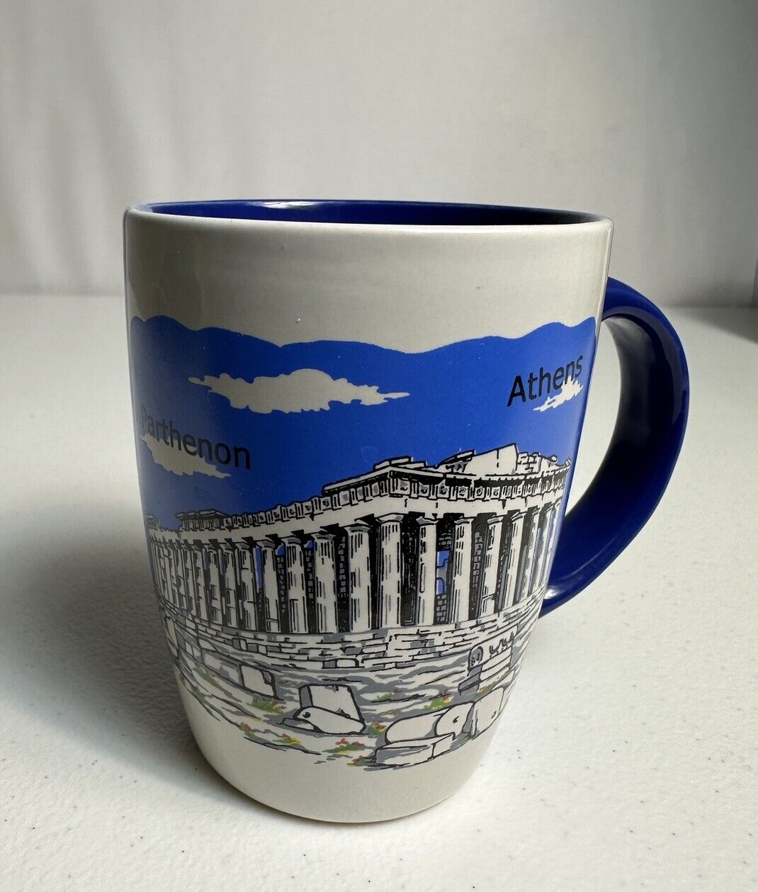 Rare Coffee Mug Cup Handmade In Greece Greek Parthenon of Athens Aiyaio N.K.