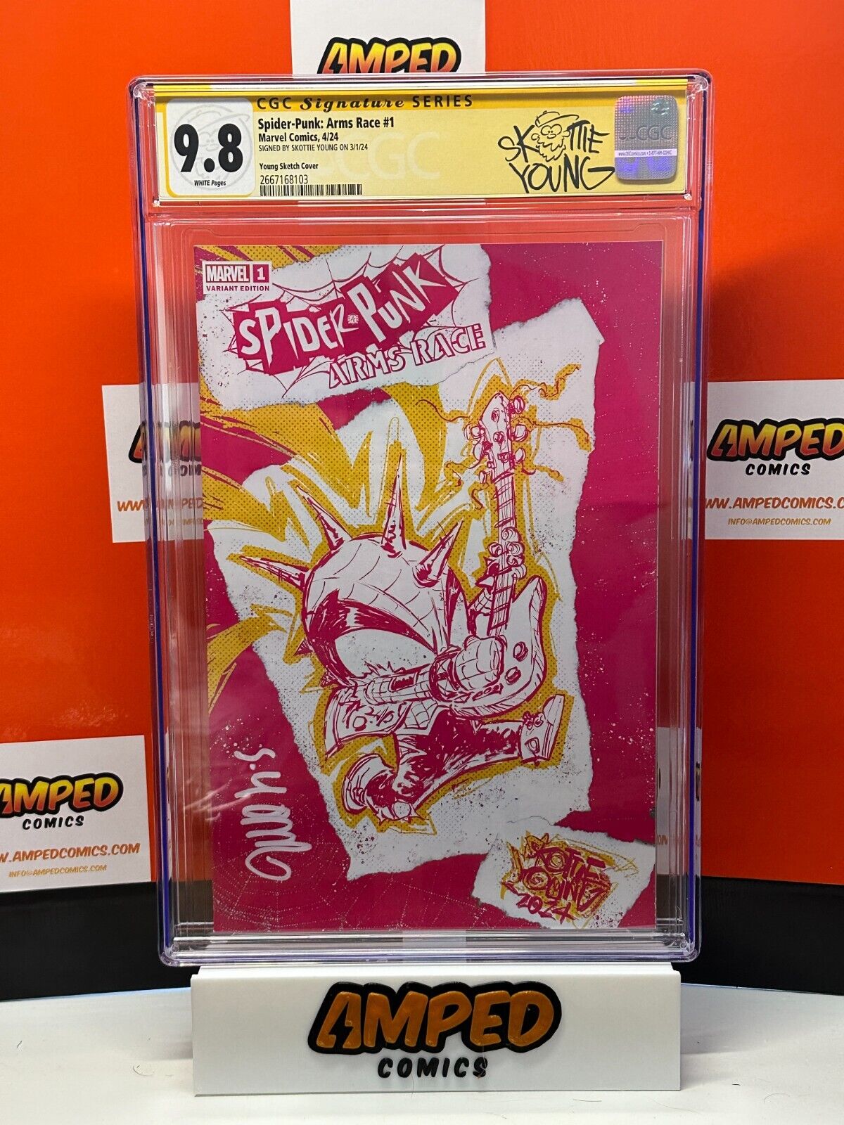 Spider-Punk Arms Race 1 Pink Punk Limit 1000 CGC 9.8 SIGNED Skottie Young label
