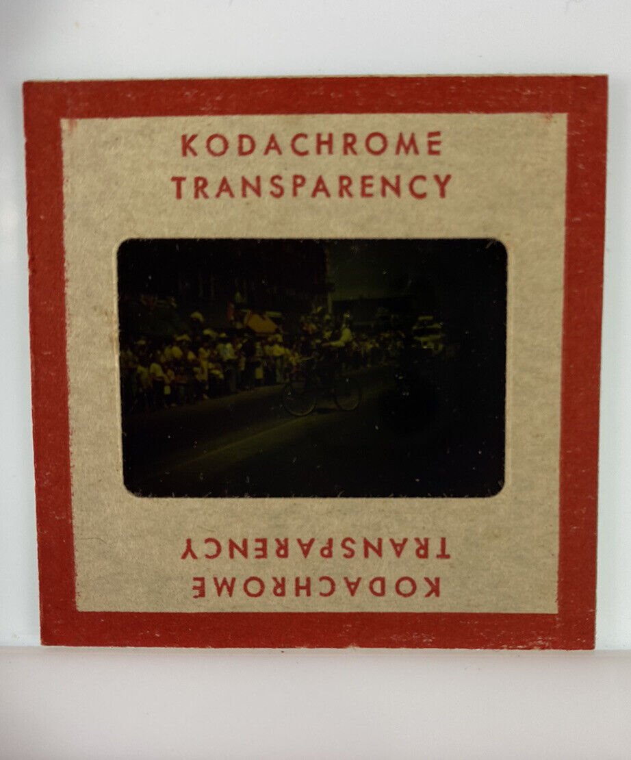 Vintage Kodachrome Transparency Original 35 mm Photo People Bike Parade Crowd H1