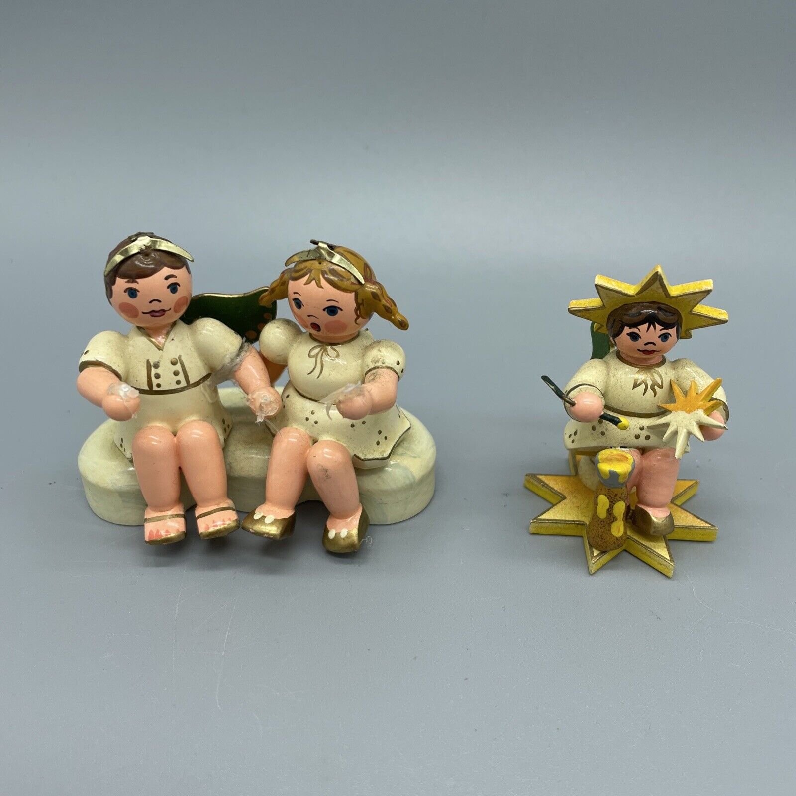 HUBRIG ERZGEBIRGE Angel Figurines Germany Vintage Miniature Set of 2 READ