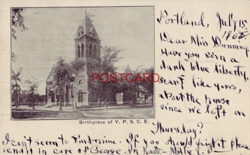 pre-1907 BIRTHPLACE OF Y. P. S. C. E. Wood Memorial Church PORTLAND, ME. 1905