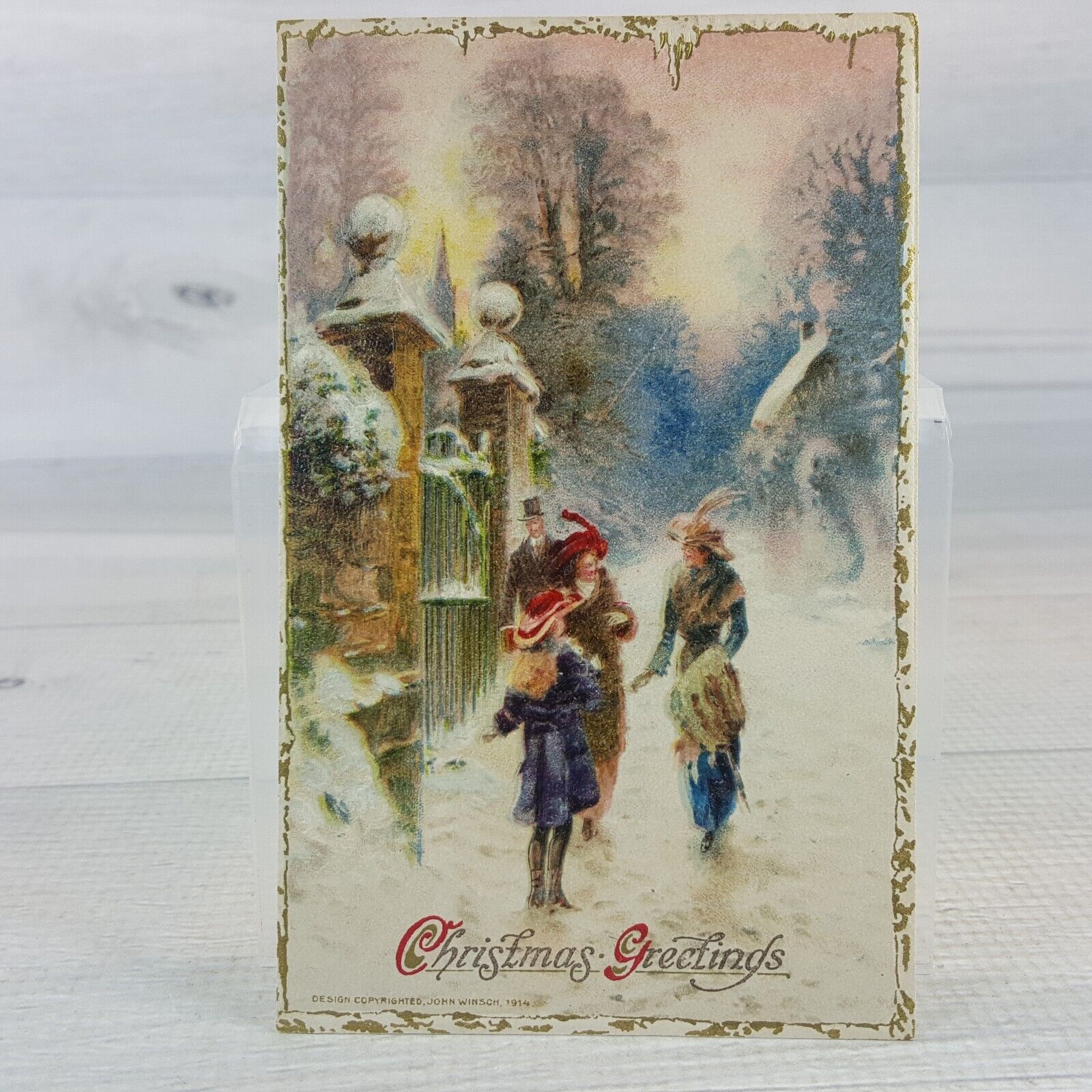 Antique Christmas Dennison\'s Postcard 1908 Embossed w One Cent Stamp Postmarked