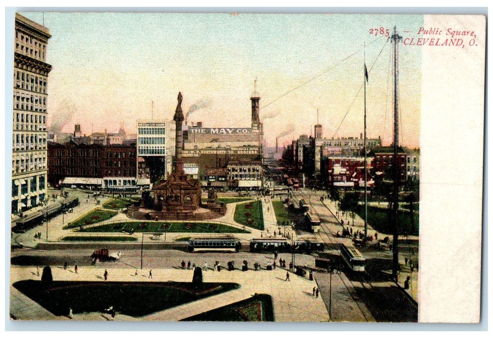c1920\'s Public Square Buildings Towers Trolley People Cleveland Ohio OH Postcard