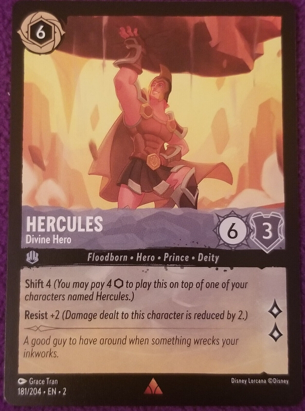 Disney Lorcana trading cards - Hercules Divine Hero 181/204 EN-2 Rare