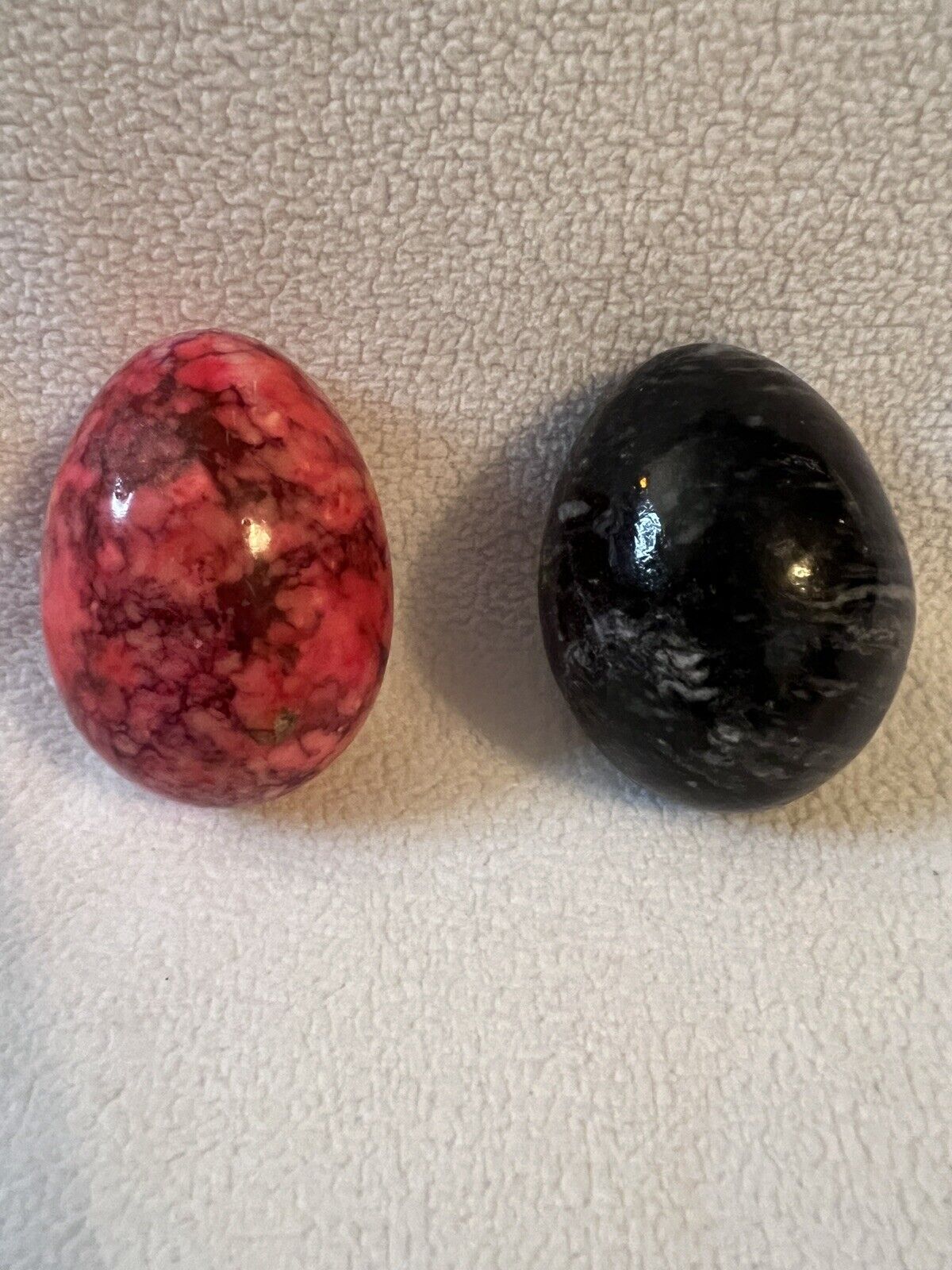 Pair Of 3” Alabaster Eggs Red And Blue