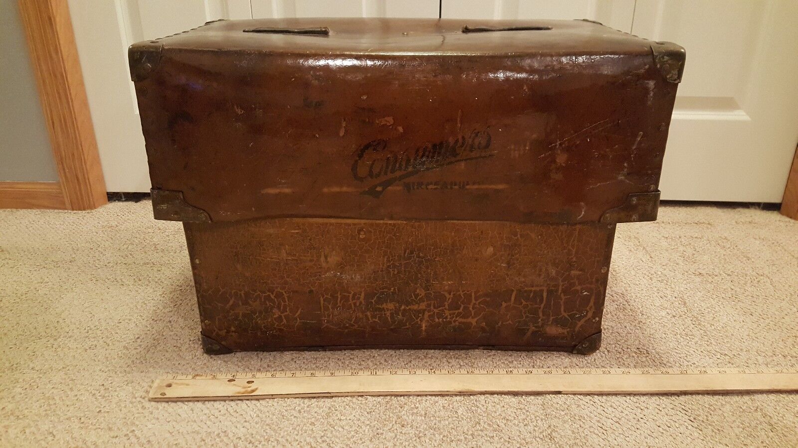 Antique Cardboard and Brass Luggage Box-Consumers, Mpls, MN