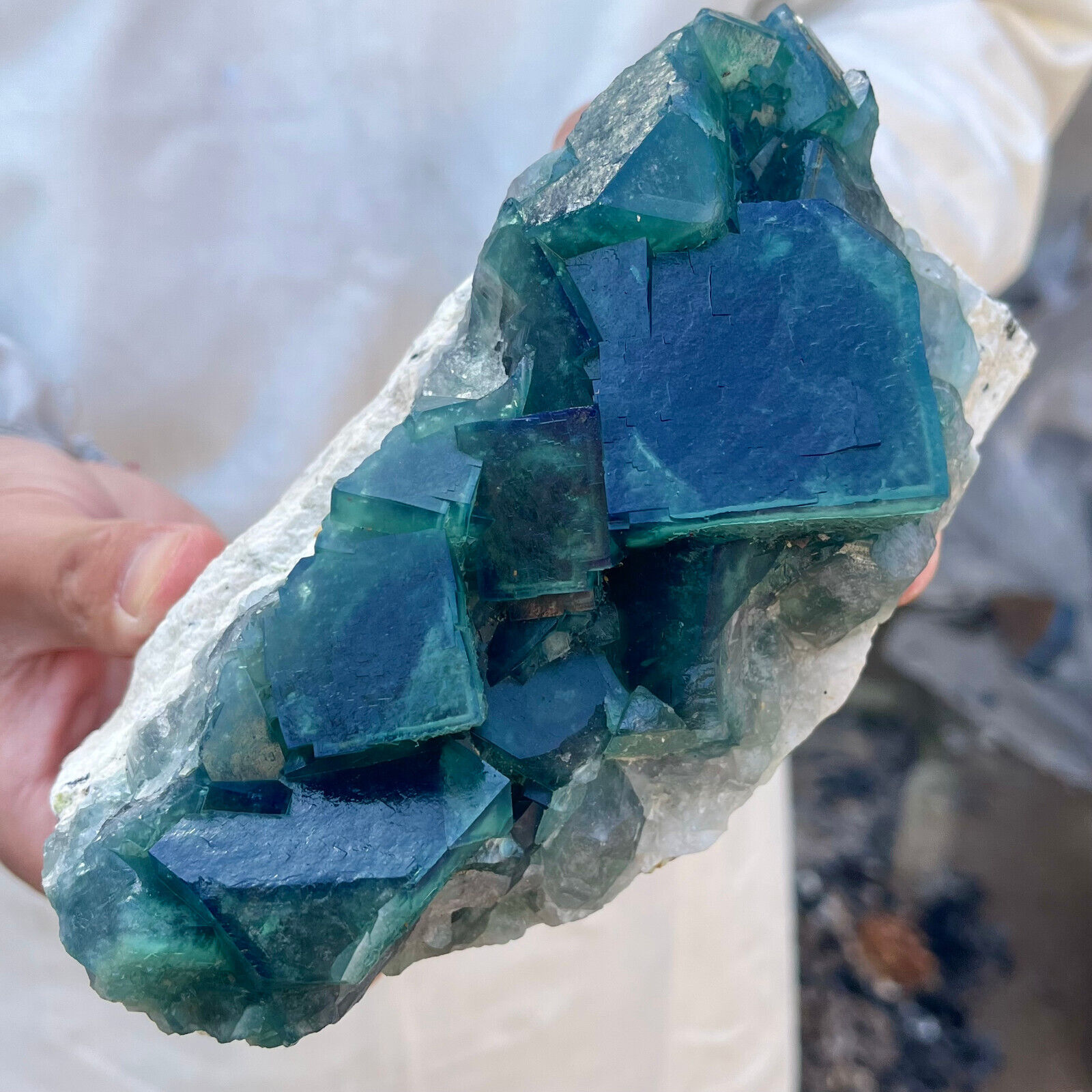 3.6lb Large NATURAL Green Cube FLUORITE Quartz Crystal Cluster Mineral Specimen