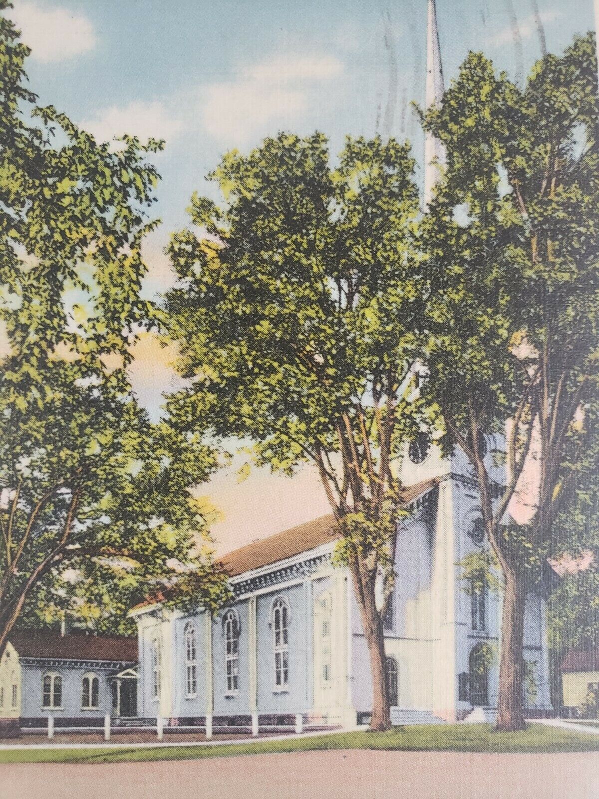 C 1943 First Congregational Church Lee MA Vintage Linen Postcard