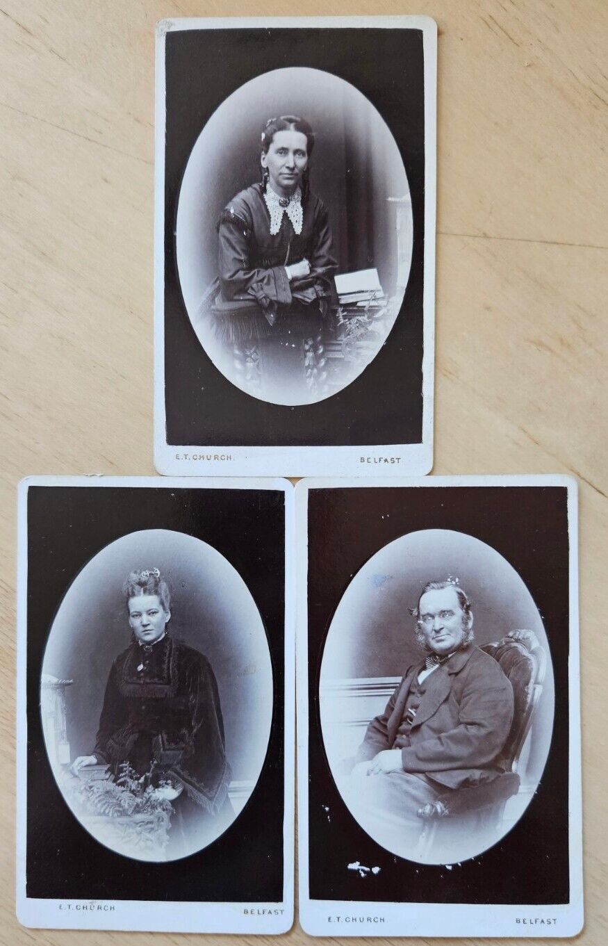 3 Belfast CDVs by E.T. Church Ireland portrait photographer 1880s