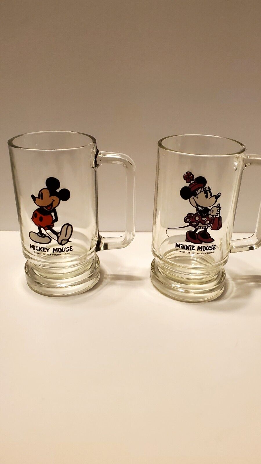 VINTAGE 1970s Walt Disney World Minnie And Mickey Mouse Glass Beer Mugs Cups