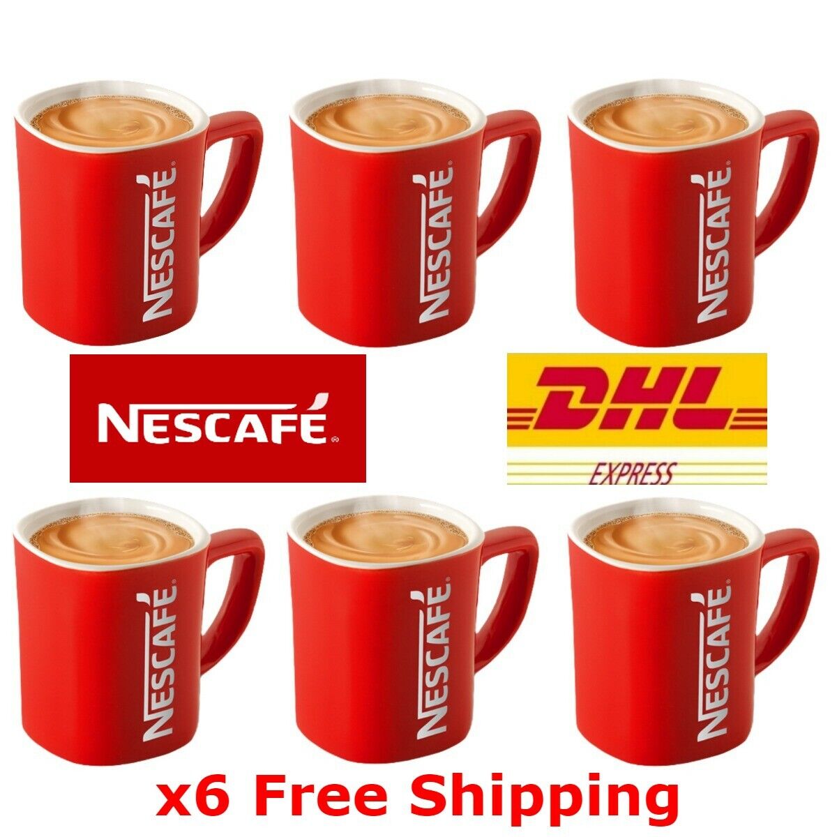 Nescafe Red Cup Coffee Ceramic Mug 8Oz Vintage Classic Collectible Gift x6 x12