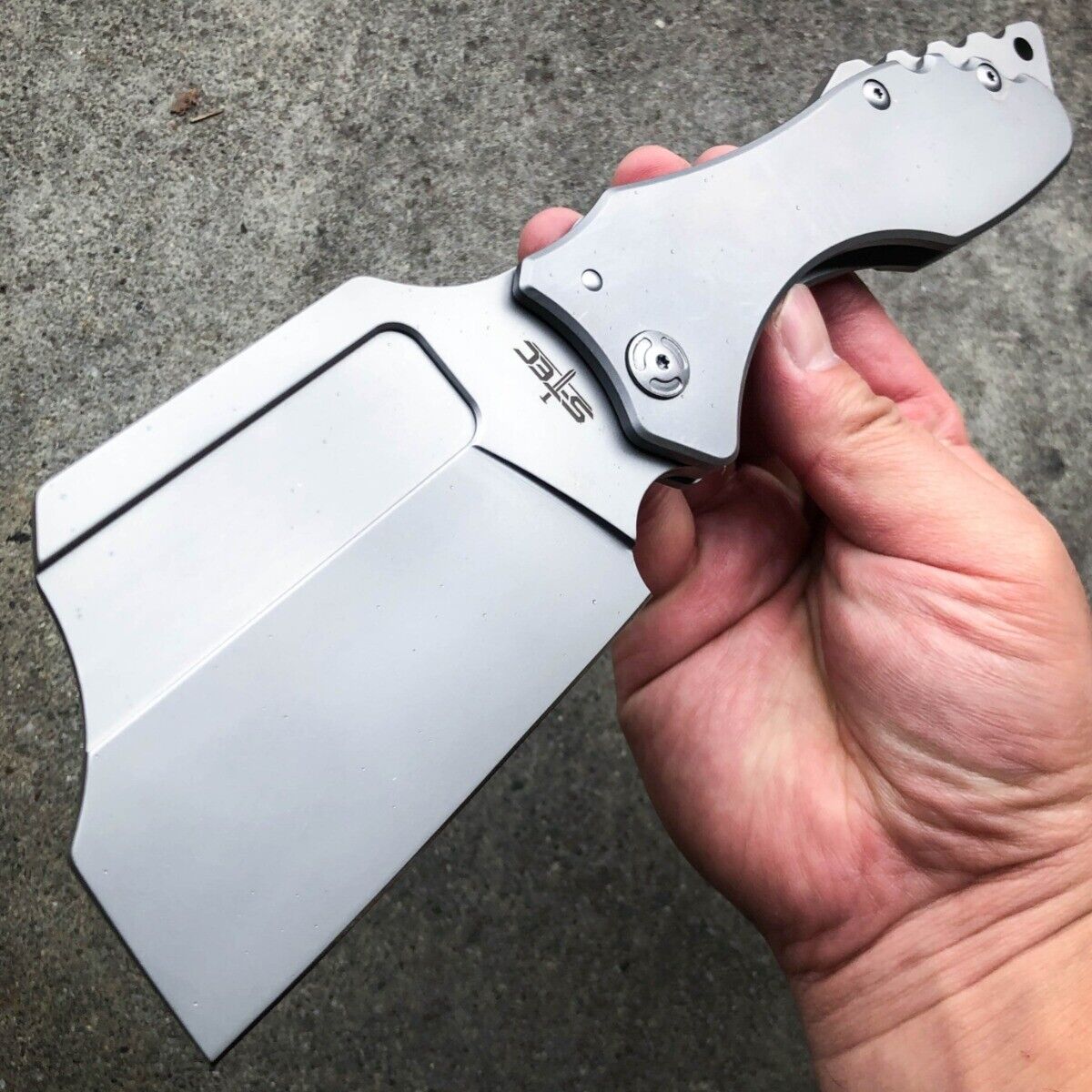 Giant Broad Head Folding Cleaver Axe Survival Hunting Blade Camping Blade Silver