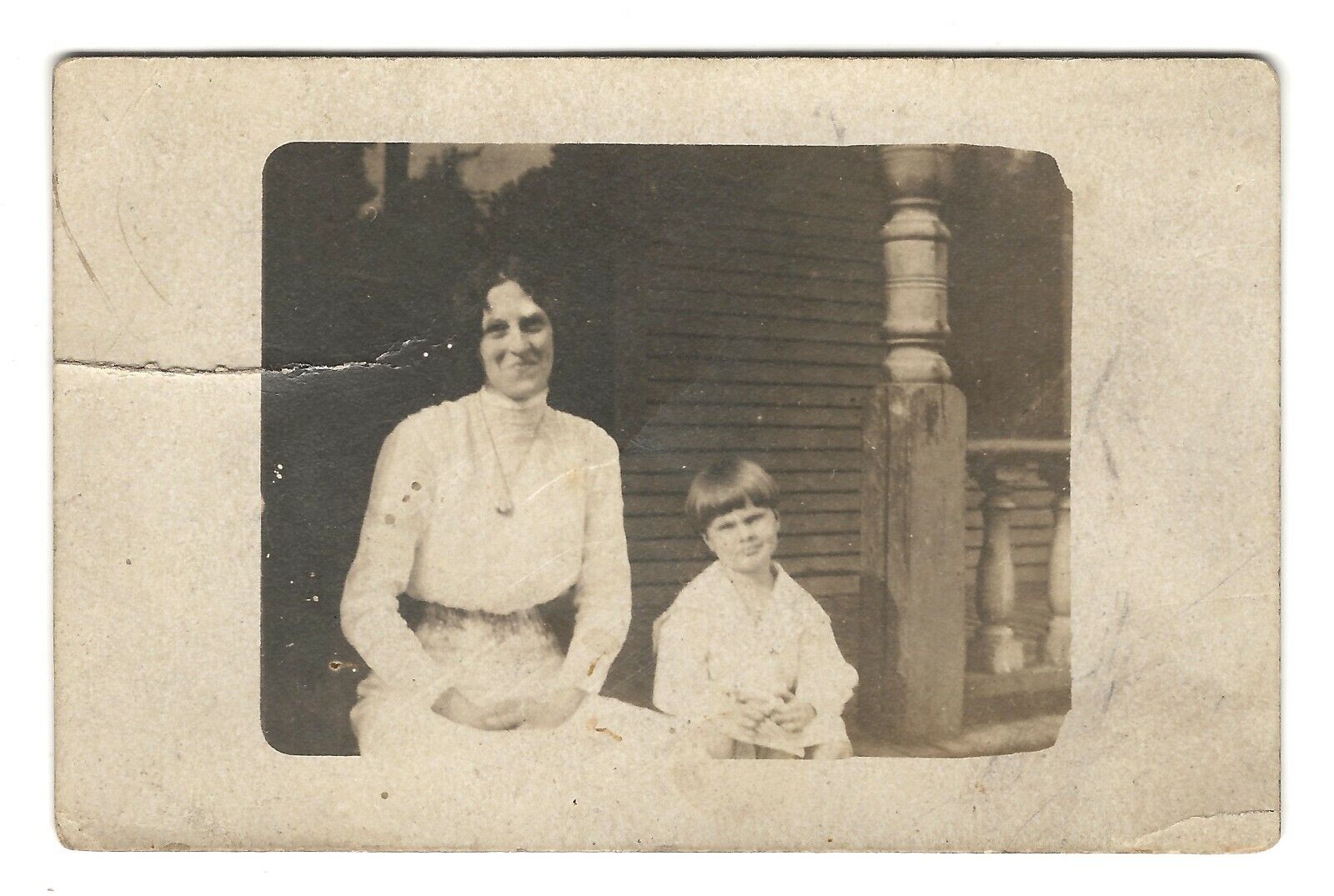 Mother and son, Little Stories Brownie Souvenir real photo postcard RPPC