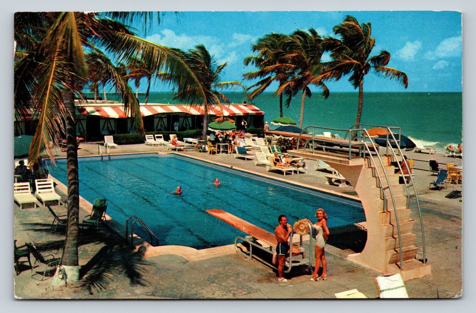 c1957 Classic Swimwear At Pool Miami Beach Hotel In Florida VINTAGE Postcard