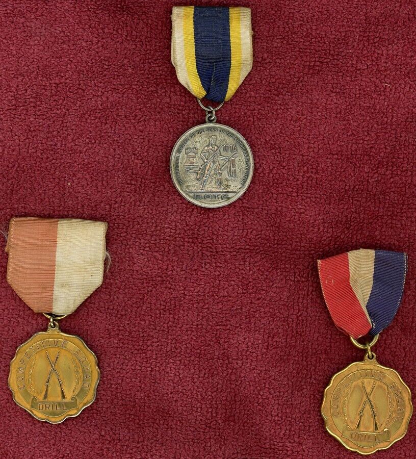 3 VTG COLLEGE ROTC ACHIEVEMENT MEDALS, 1946 STERLING, 2 COMPETITIVE SQUAD DRILL