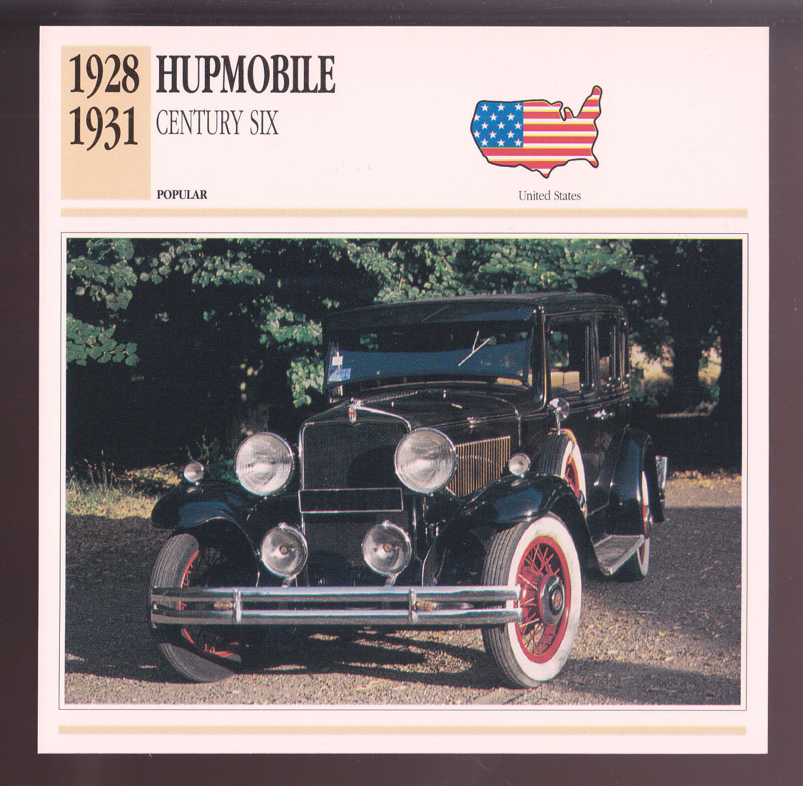 1928-1931 Hupmobile Century Six Hupp Car Photo Spec Sheet Stat CARD 1929 1930