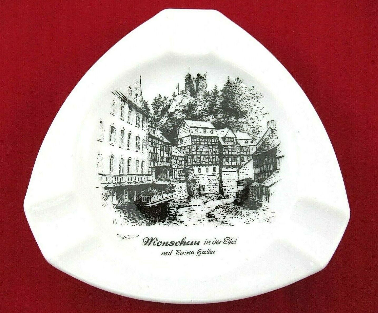 Porcelain Ashtray AK Kaiser Germany Monschau in der Eifel mil Ruine Galler