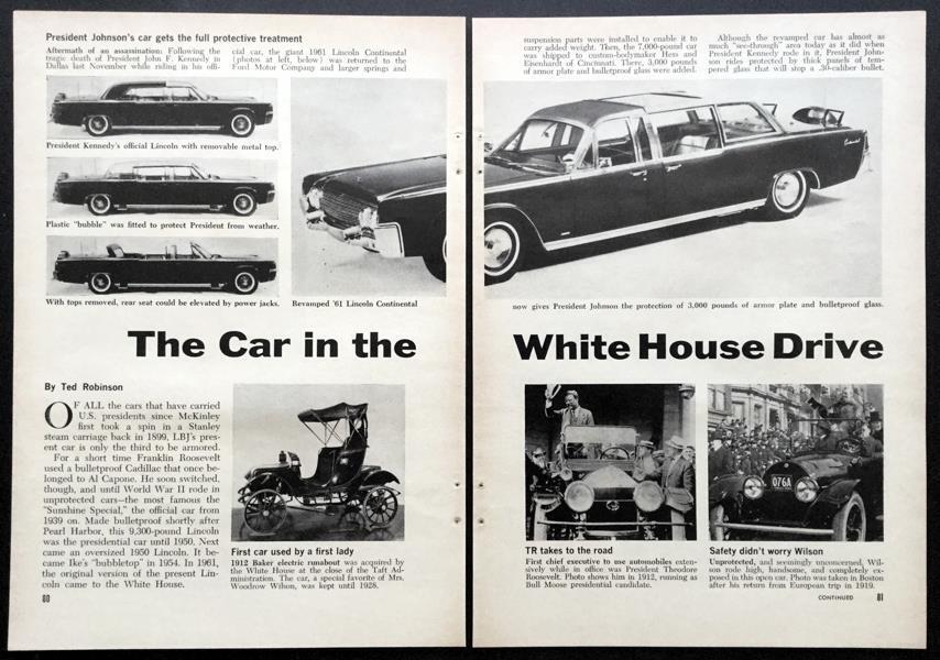 President Kennedy & Johnson\'s Limousine 1964 pictorial 1961 Lincoln Continental
