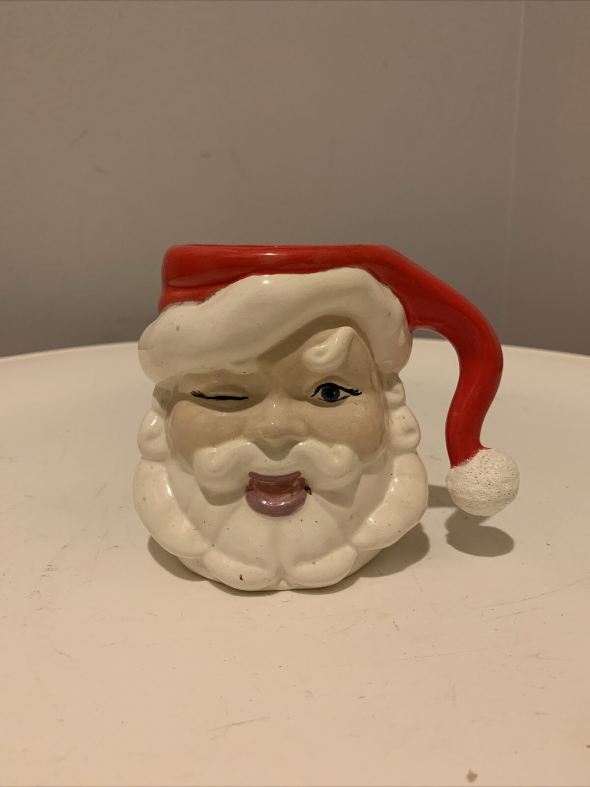 Vintage Christmas Santa Claus Winking  Eye Ceramic Mug Cup