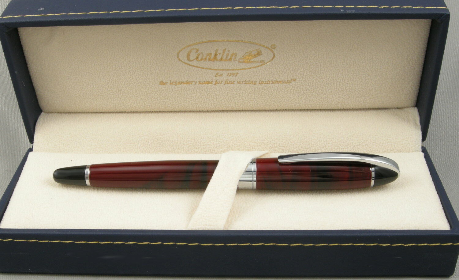 Conklin Victory Ruby Red & Chrome Fountain Pen - Medium Nib - New