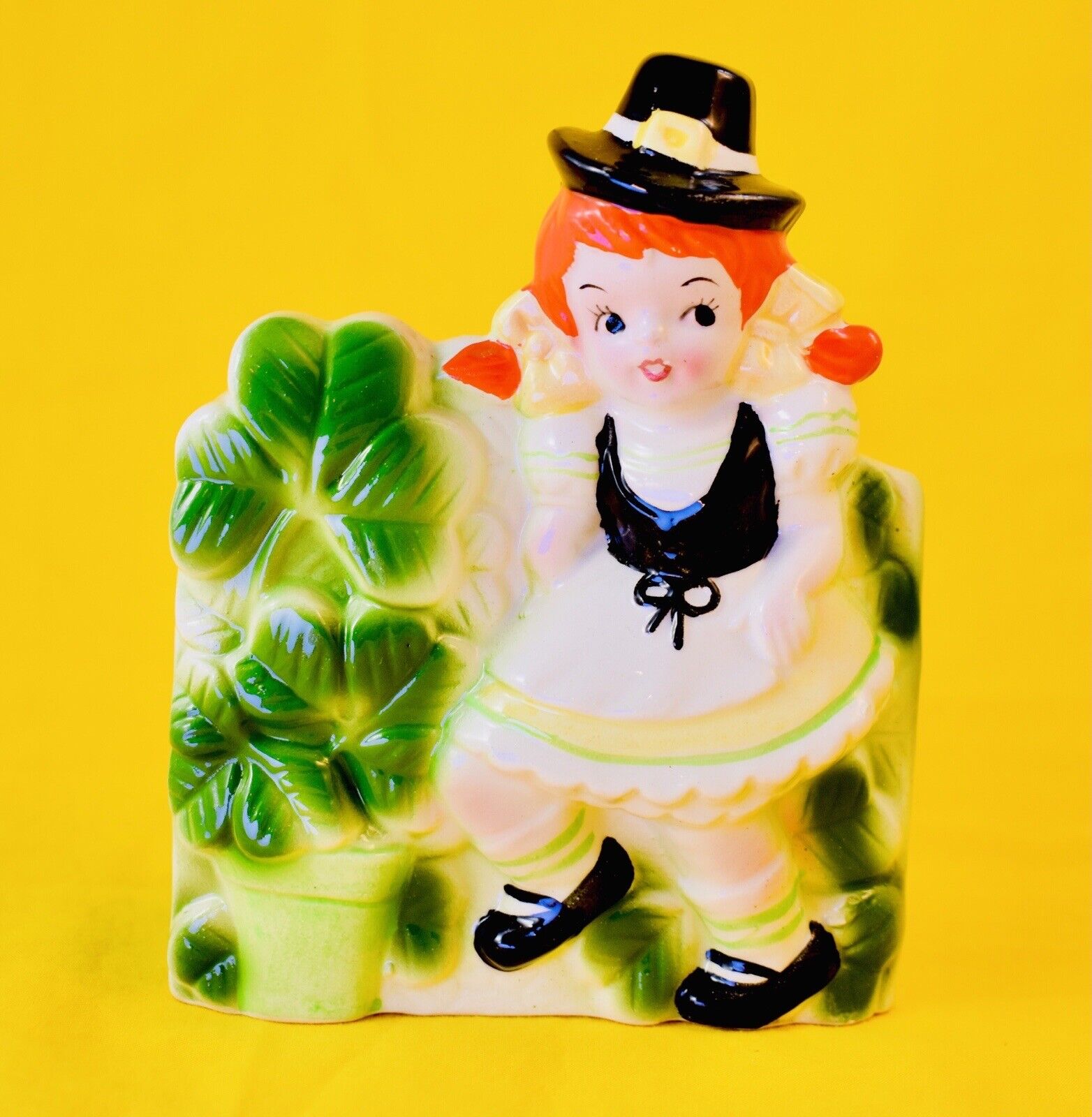 ☘️ HAPPY ST PATRICKS DAY Cute 1950s Irish Girl Figurine Planter Relpo Napco