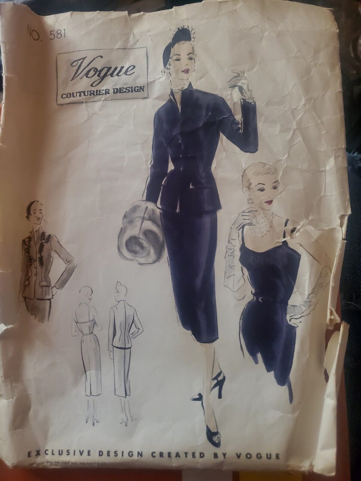 *RARE* Vintage 1950 VOGUE COUTURIER DESIGN No. 581 One Piece Dress & Jacket