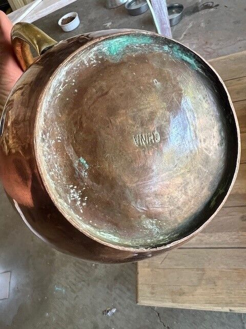 Antique Copper Plate, Large Pitcher, Sugar Container, and Creamer