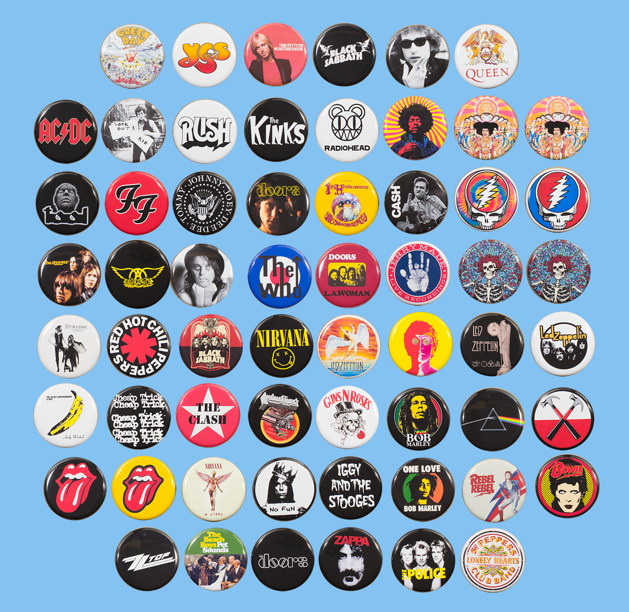 Rock and Roll 1.25 Inch  Buttons lot of 60 Pins Badges 60\'s 70\'s 80\'s 90\'s