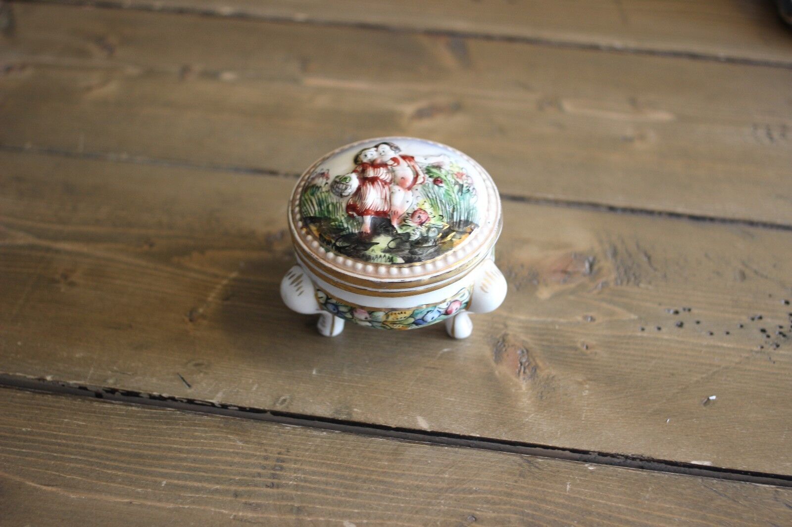 Antique Capodimonte Porcelain Trinket Jar 
