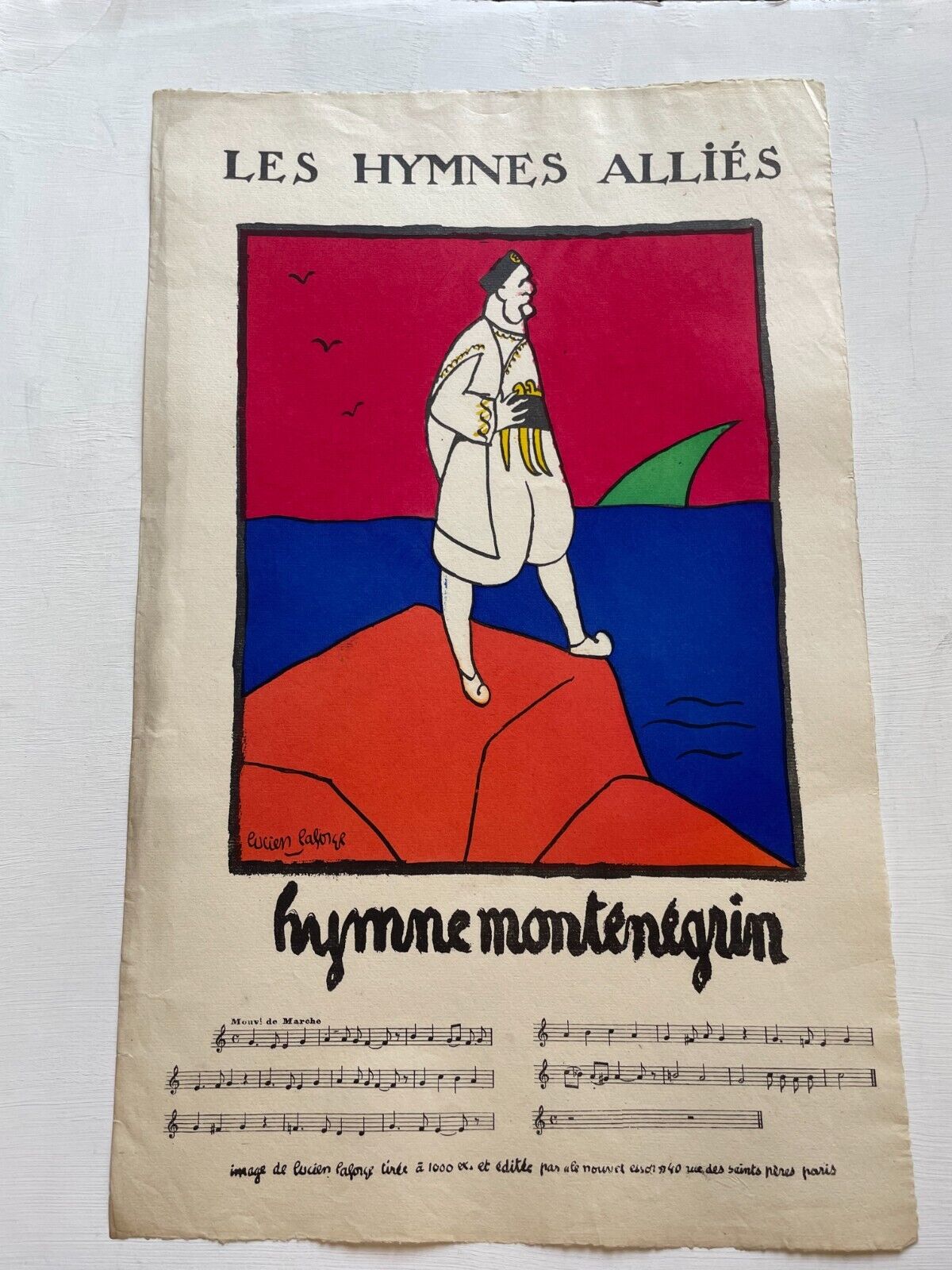Original 1916 WWI Les Hymnes Allies Hymne Montenegrin Limited Edition of 1000