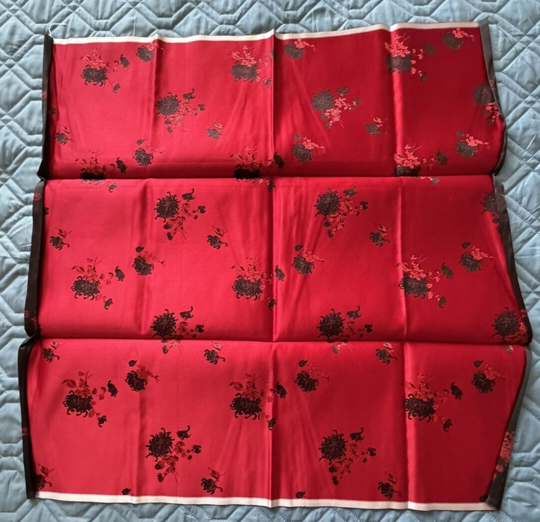 Vintage Chinese Silk Brocade Fabric 32”x30” Red & Black