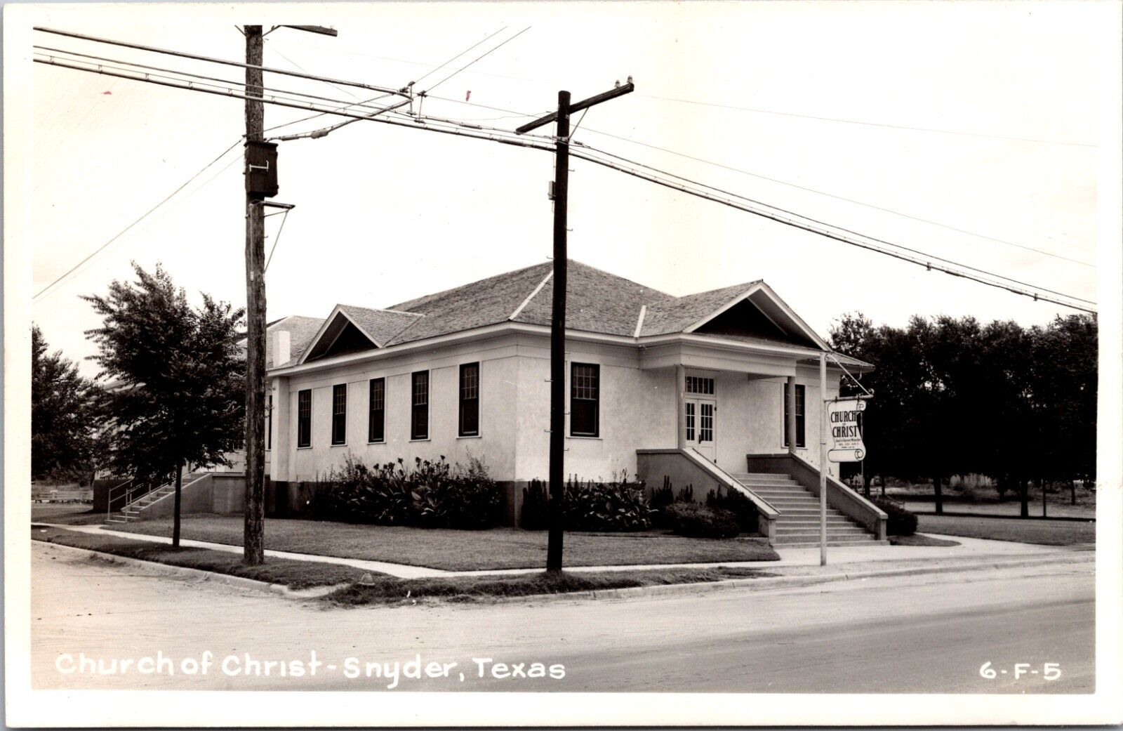 Vintage Postcards Texas. RPPC Church of Christ, Snyder, Texas.  Photo No. 6-F-5