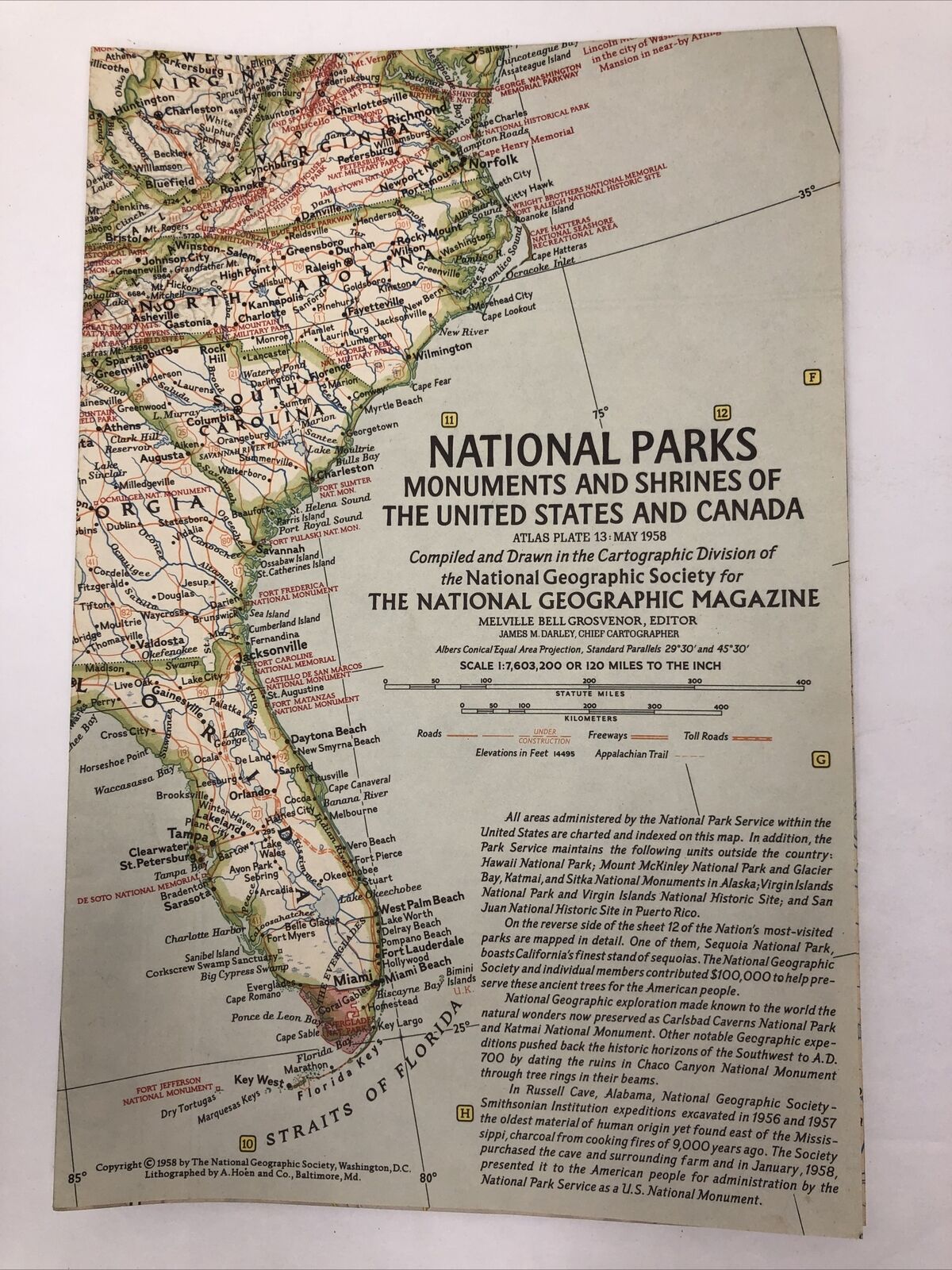 National Parks May 1958 National Parks Monuments & Shrines Of US & Canada Map