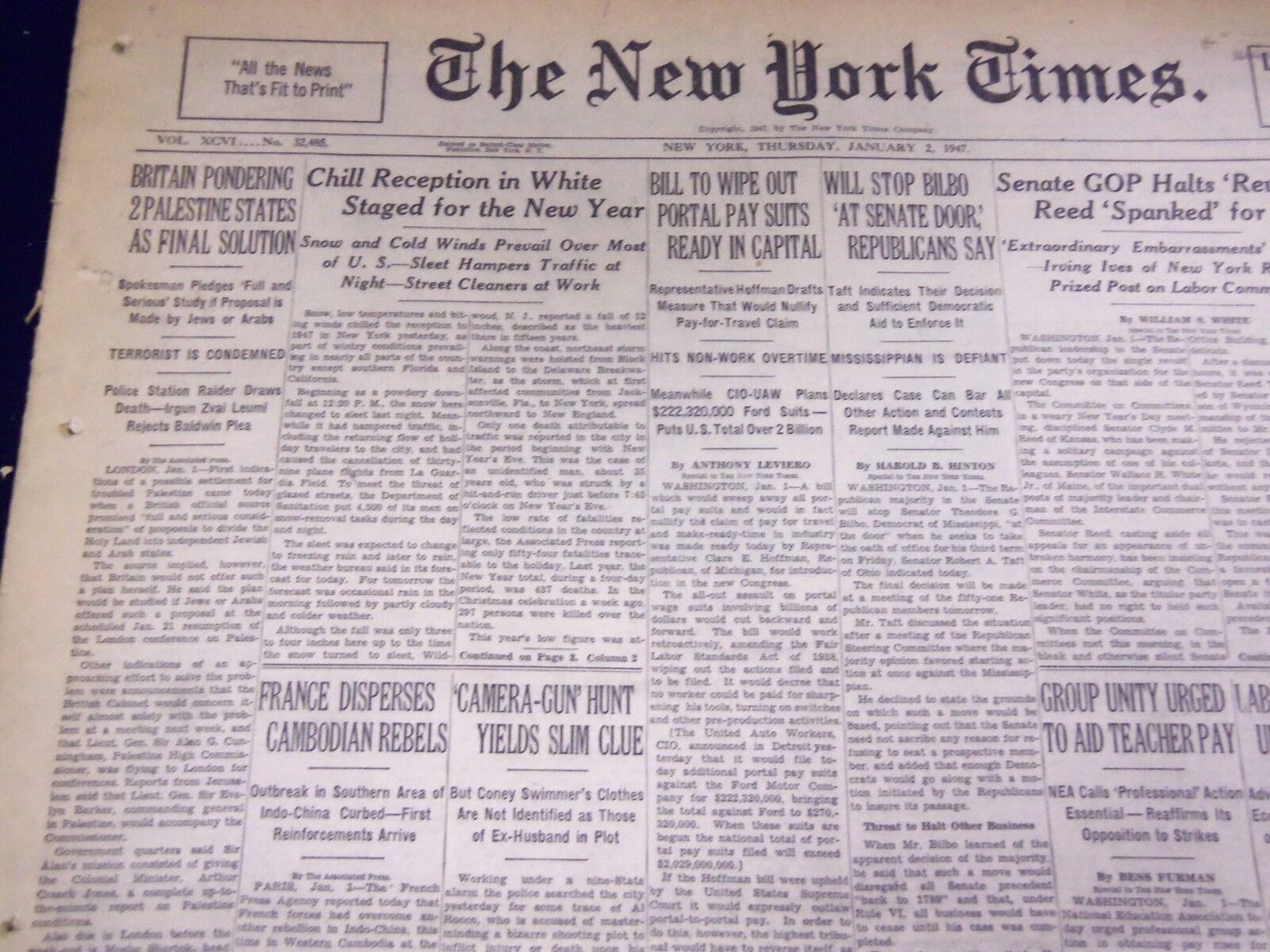 1947 JANUARY 2 NEW YORK TIMES - 2 PALESTINE STATES CONSIDERED - NT 3431