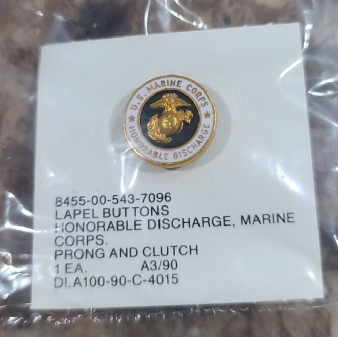 U.S. Marine Corps Honorable Discharge Label Button, Pin, Prong And Clutch-Sealed