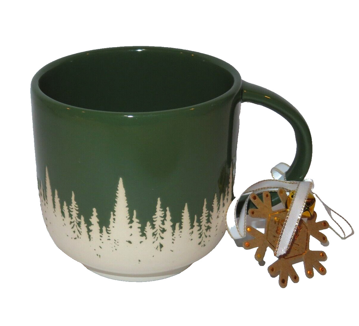 Market Finds Holly & Joy DARK GREEN AND BEIGE PINE TREE FOREST Ceramic Mug - NEW