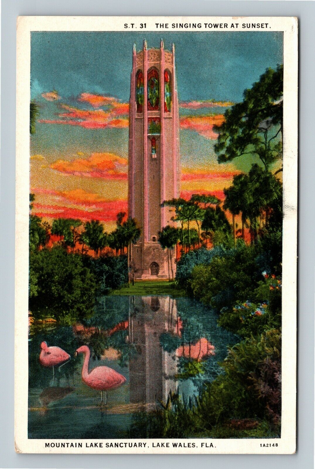 Lake Wales, Singing Tower Mountain Lake Sanctuary Florida c1934 Vintage Postcard
