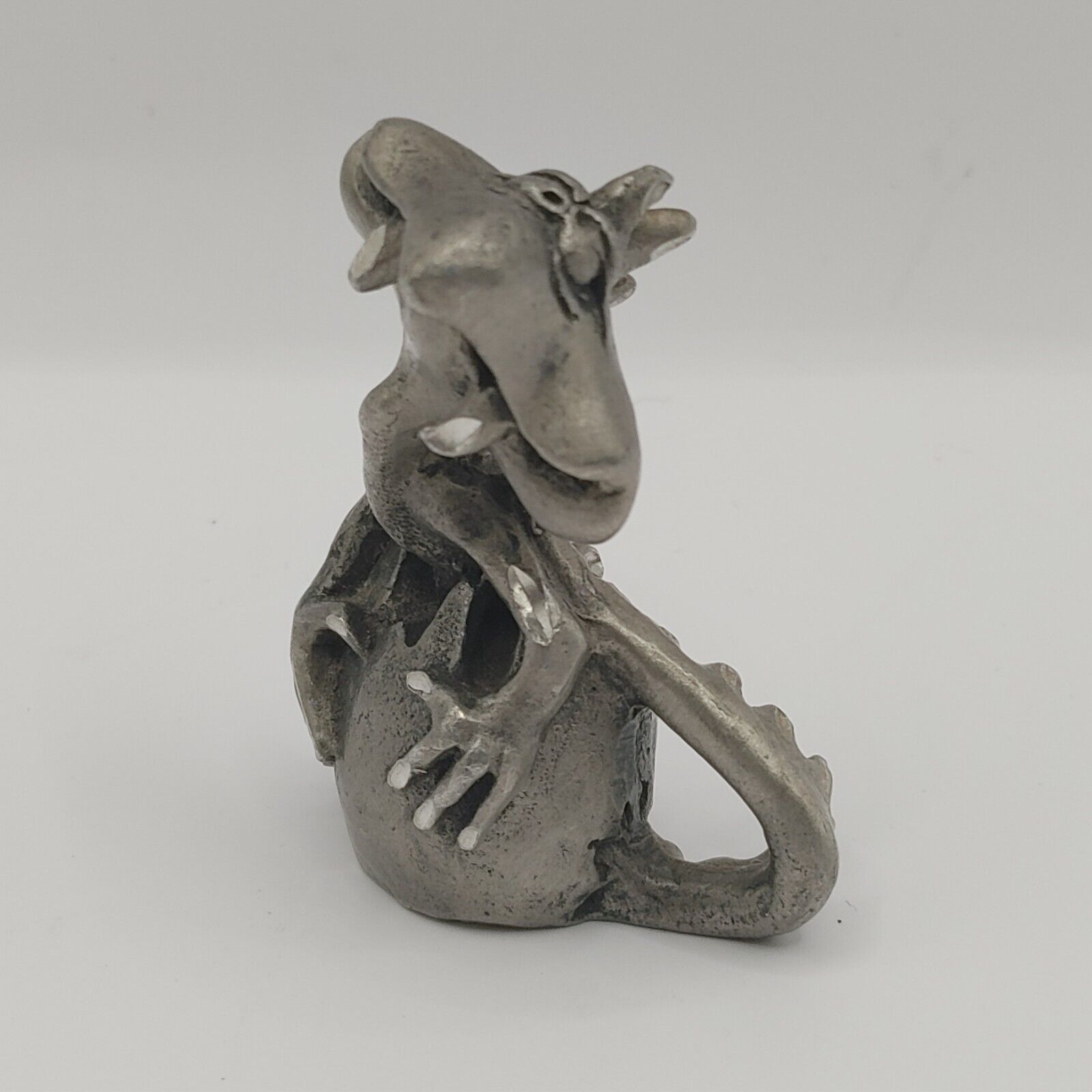 Small Whimsical Fun Metal Pewter Dragon Figurine Sculpture