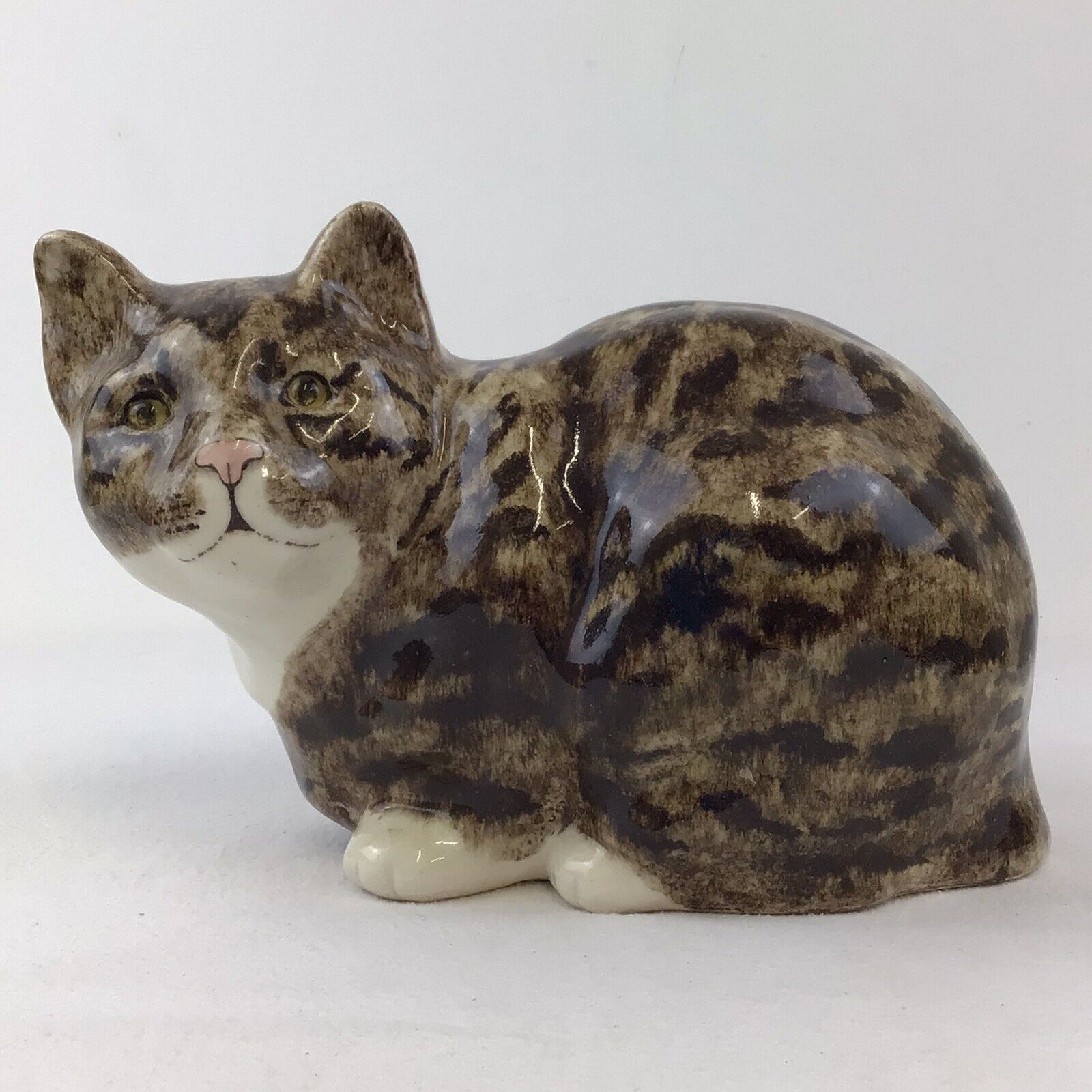 Winstanley Pottery Cat Tabby Brown Size 5 Large Crouching Cathedral Yellow Eyes