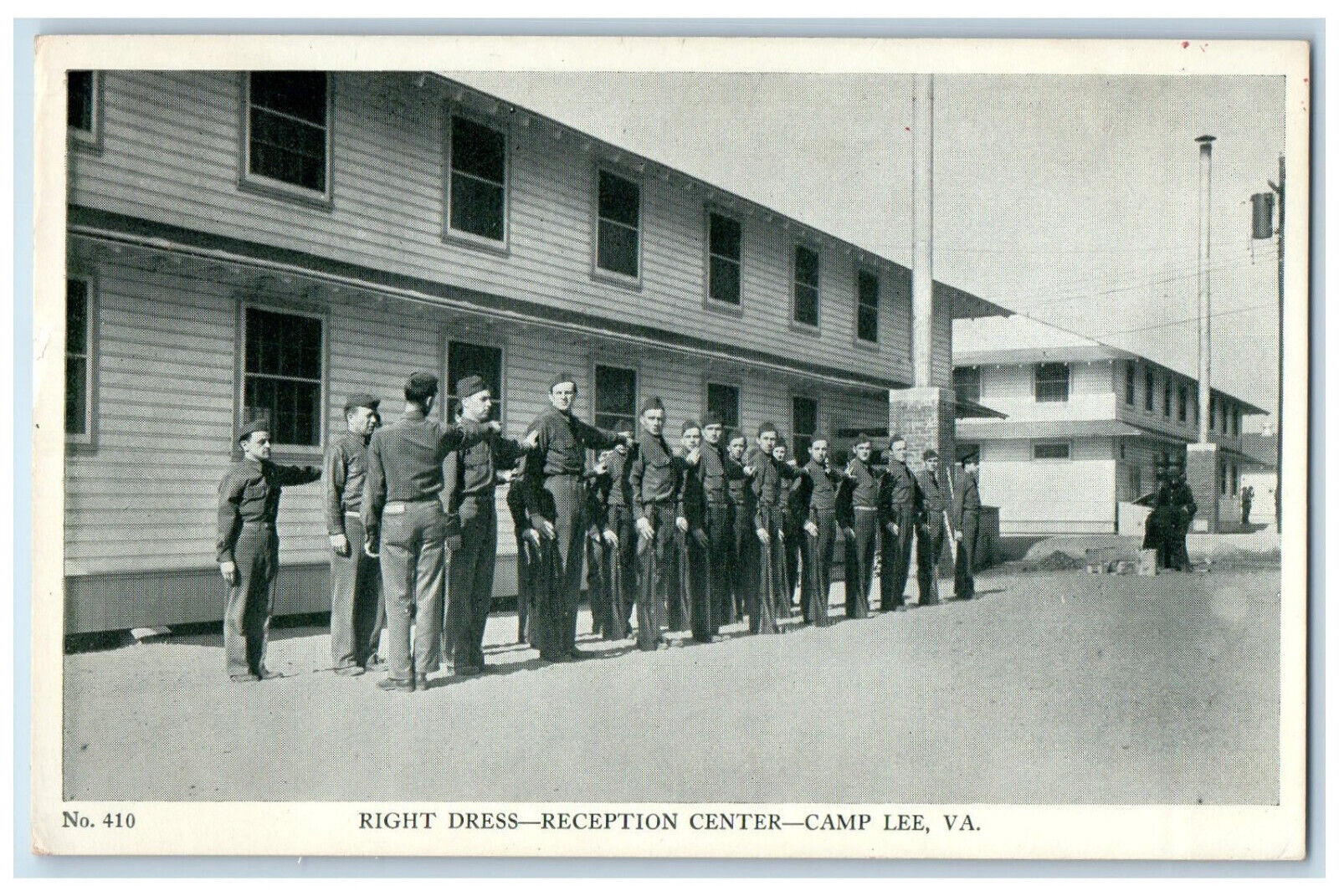 c1950's Fall in Line Right Dress Reception Center Camp Lee VA WW2 Postcard