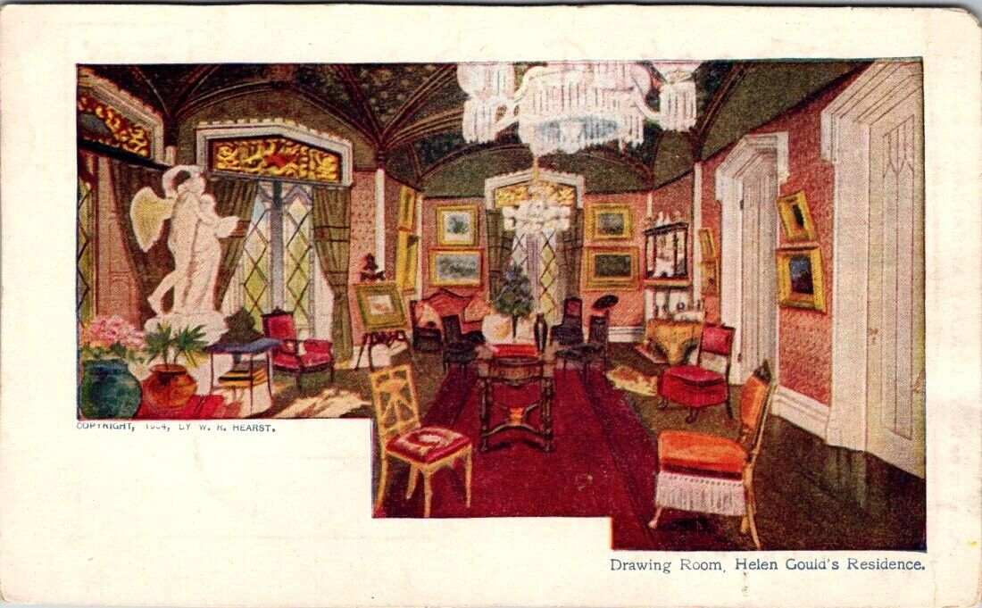 Post Card Drawing Room Helen Gould's Residence New York Copyright 1904