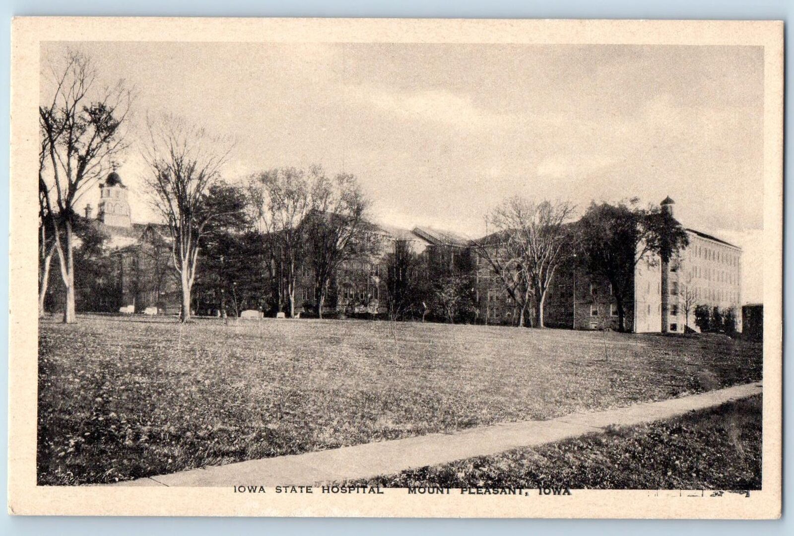 c1920's Iowa State Hospital Building Road Trees Mount Pleasant Iowa IA Postcard