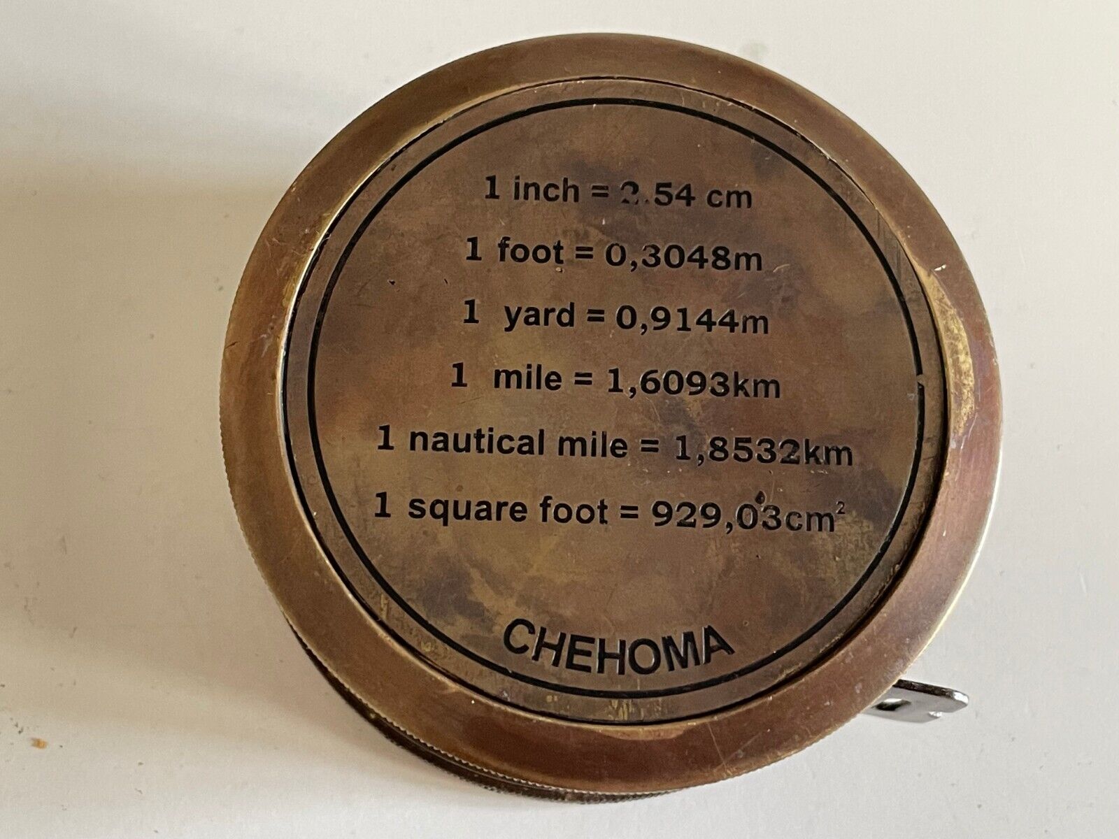 Vintage Brass Cased Chehoma Tape Measure - 10 Feet / 120 inches