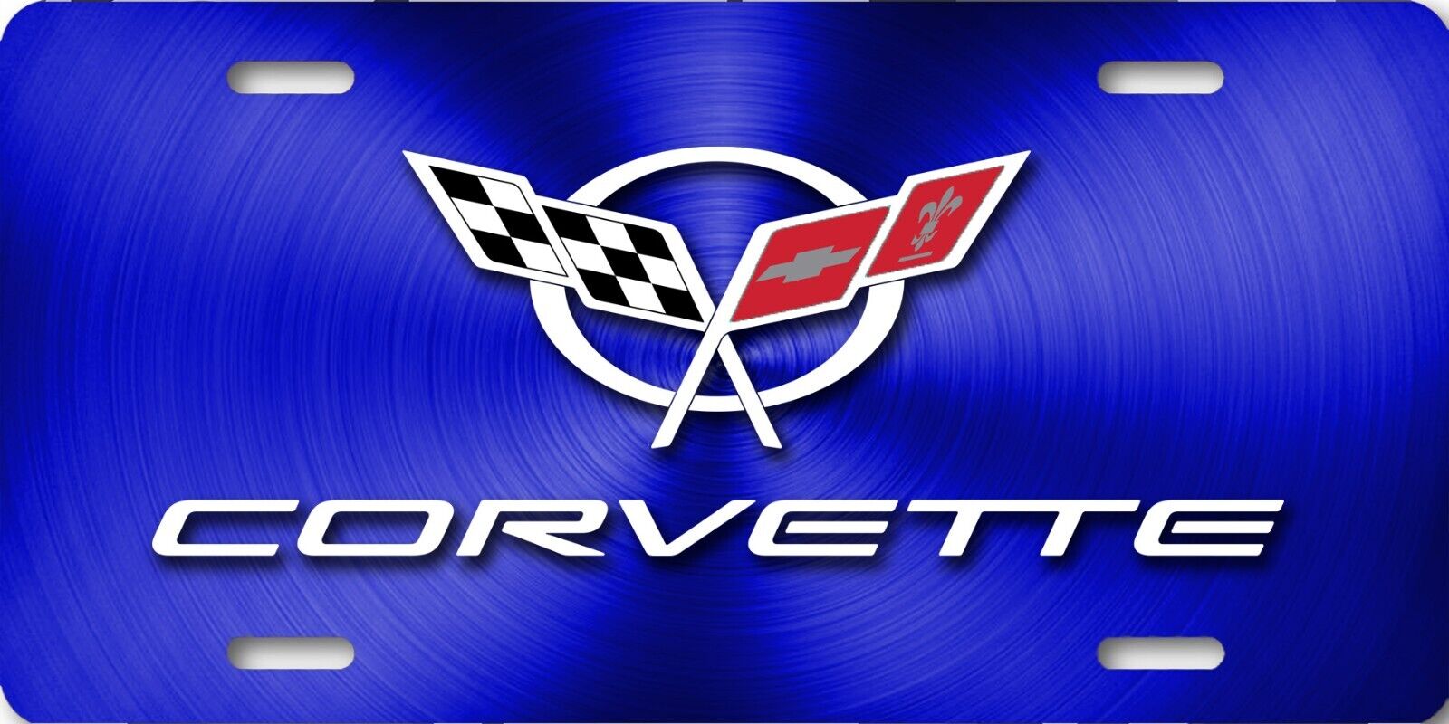 Corvette Logo Blue Chrome look on Carbn-fiber FLAT License Plate 12\