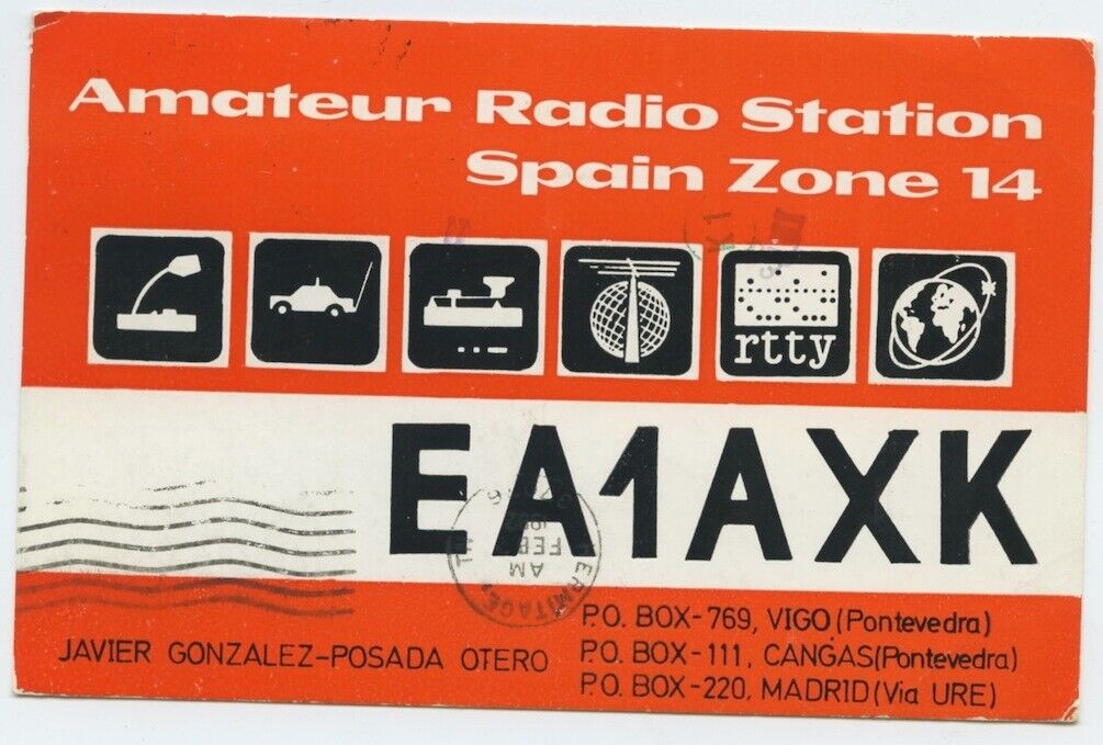 1982 QSL Card From EA1AYK Spain Mailed to College Grove Tn W4ZMC Vintage