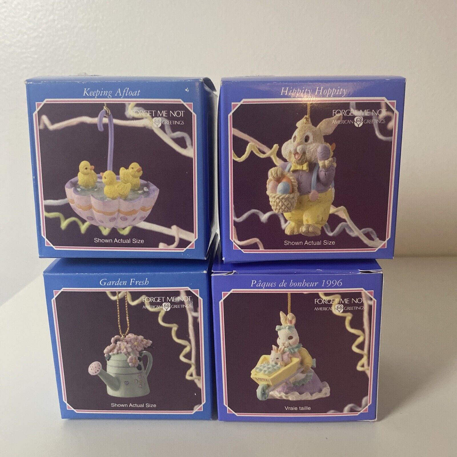 Lot Of 4 American Greetings Forget Me Not Easter Ornaments Ducks Rabbits 