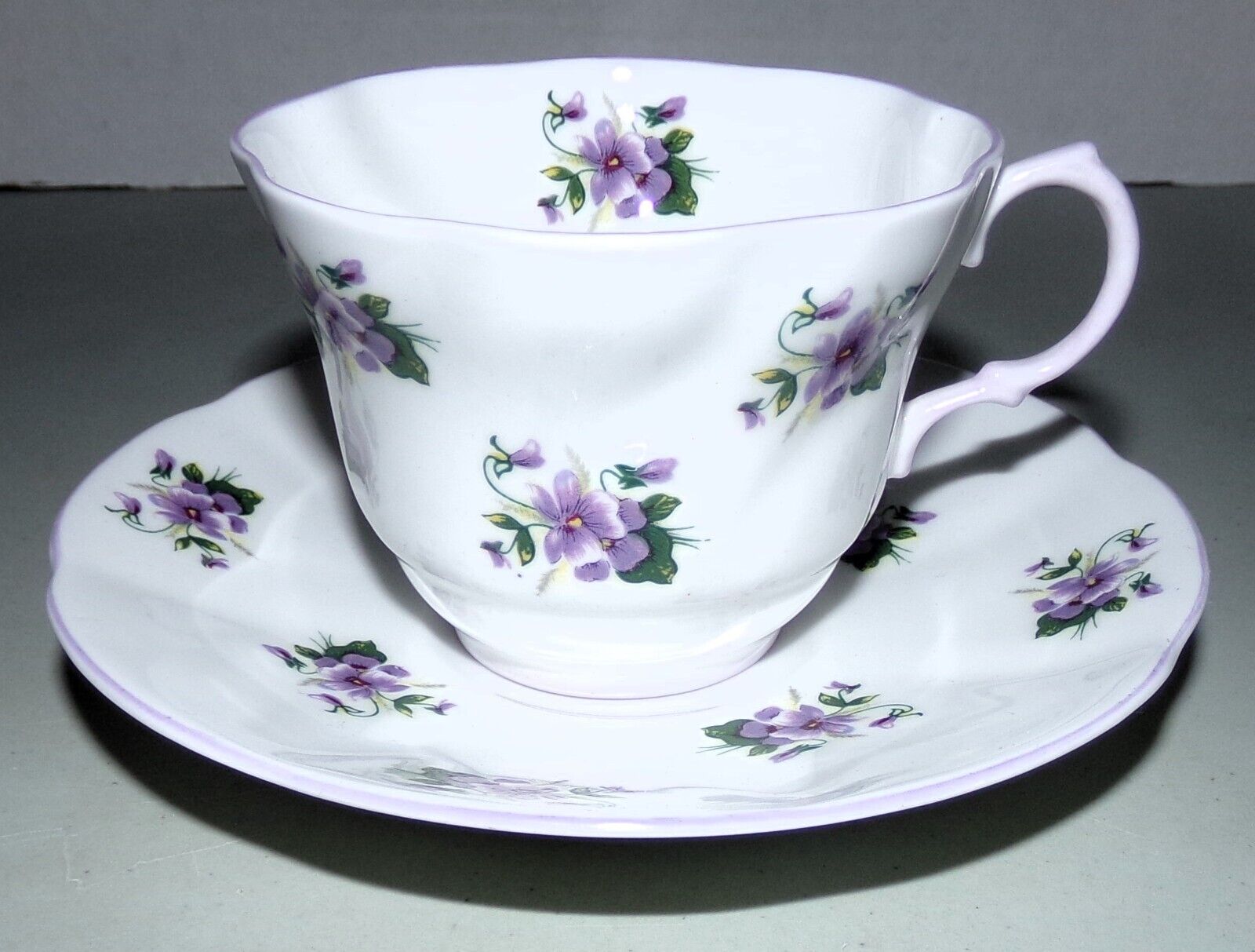 Queen\'s Rosina Fine Bone China England Tea Cup & Saucer Purple Violets Flowers