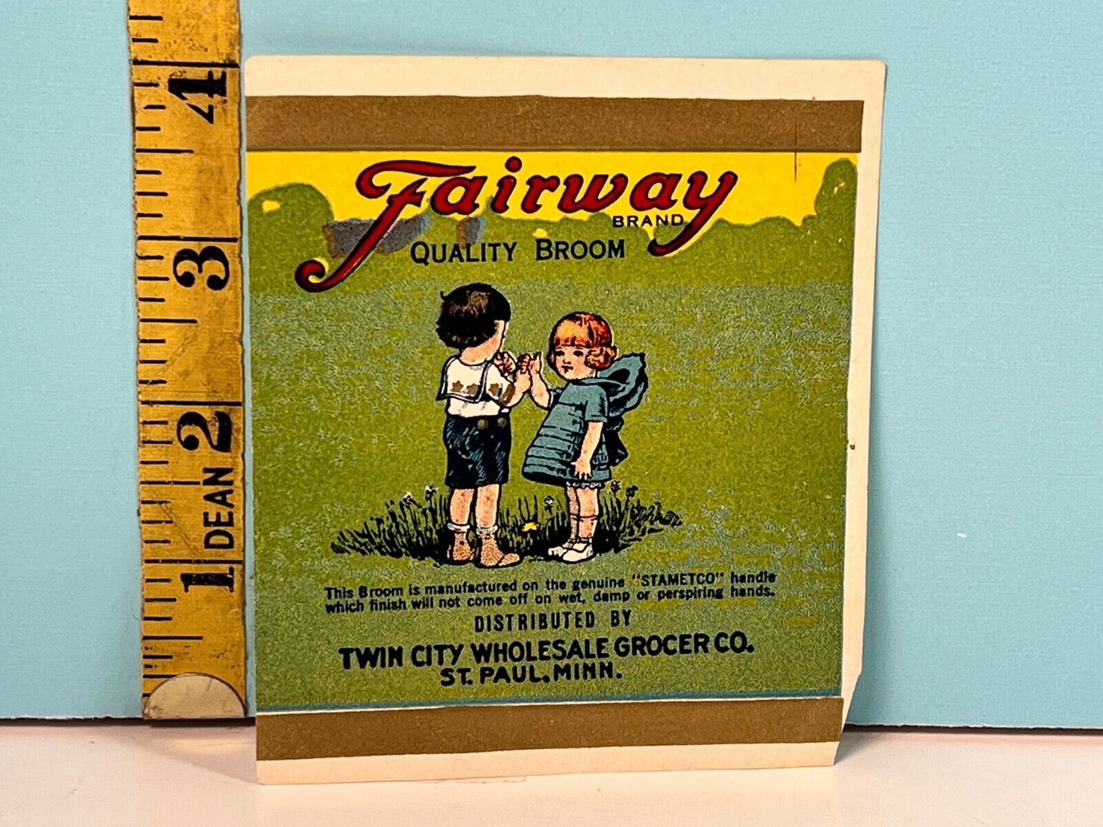 Vintage Fairway Quality Broom, Twin City Wholesale Grocer Co Adv Label.